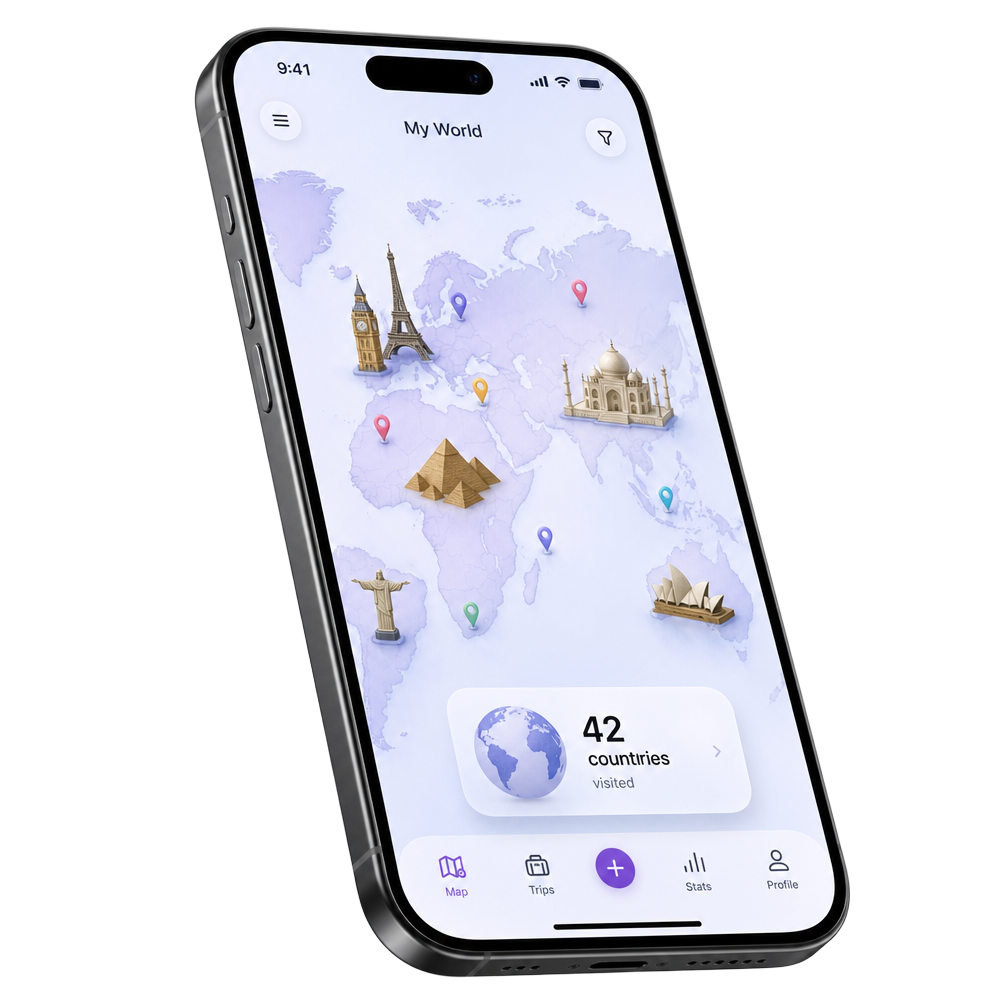 MERRE world map with landmark illustrations